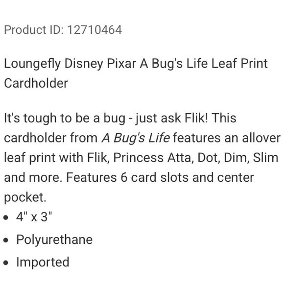 LOUNGEFLY DISNEY PIXAR A BUG’S LIFE Leaf Print CARDHOLDER! - Picture 4 of 4